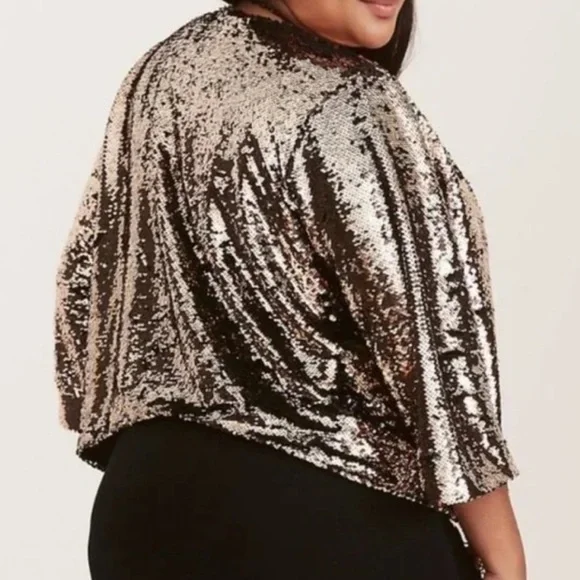 Torrid Runway Collection Sequin Gold and Black Kimono Short Jacket - Picture 10 of 10